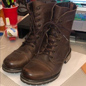 Steve Madden Fame Leather Brown Combat Boots